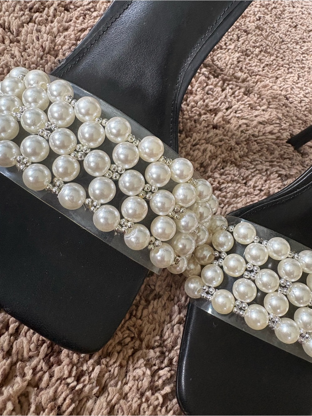 Steve Madden Black Heeled Sandals with Pearl Accents - Picture 4 of 6